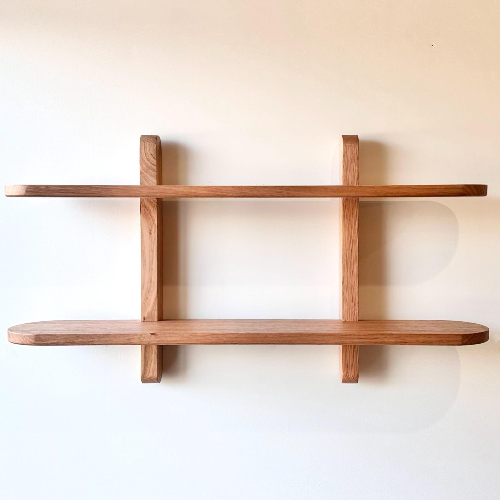 2-Tier Solid Wood Wall-Mounted Floating Shelf with Rounded Ends image 1