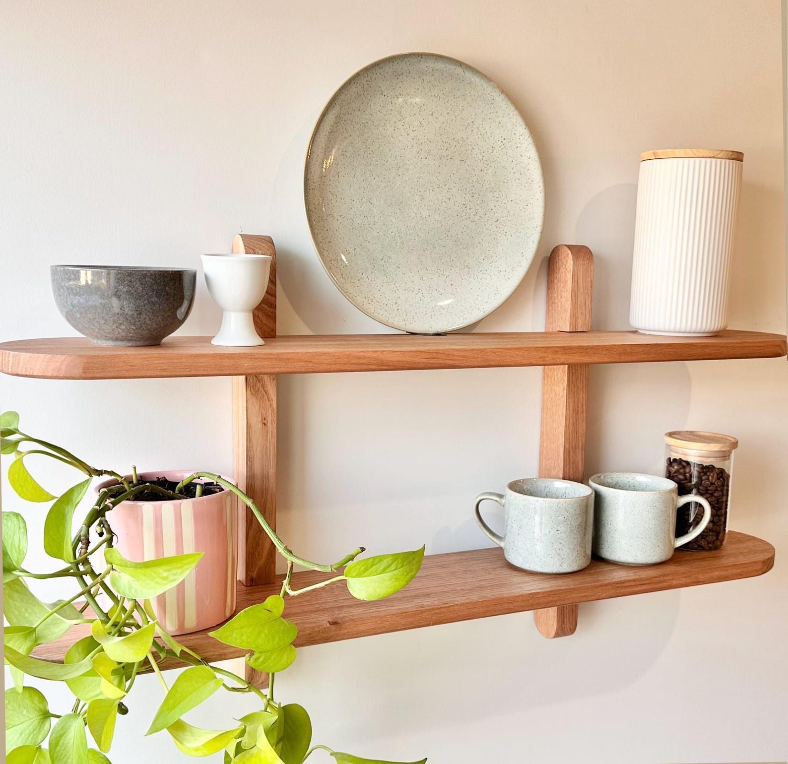 2-Tier Solid Wood Wall-Mounted Floating Shelf with Rounded Ends image 2