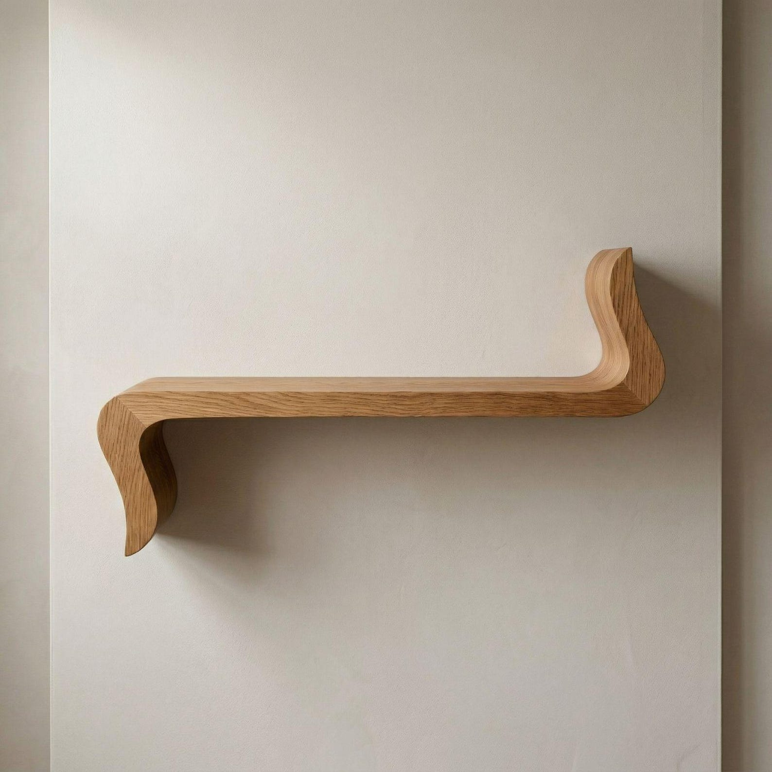 Curved Wood Wall-Mounted Floating Shelf with Sculptural Ends image 2