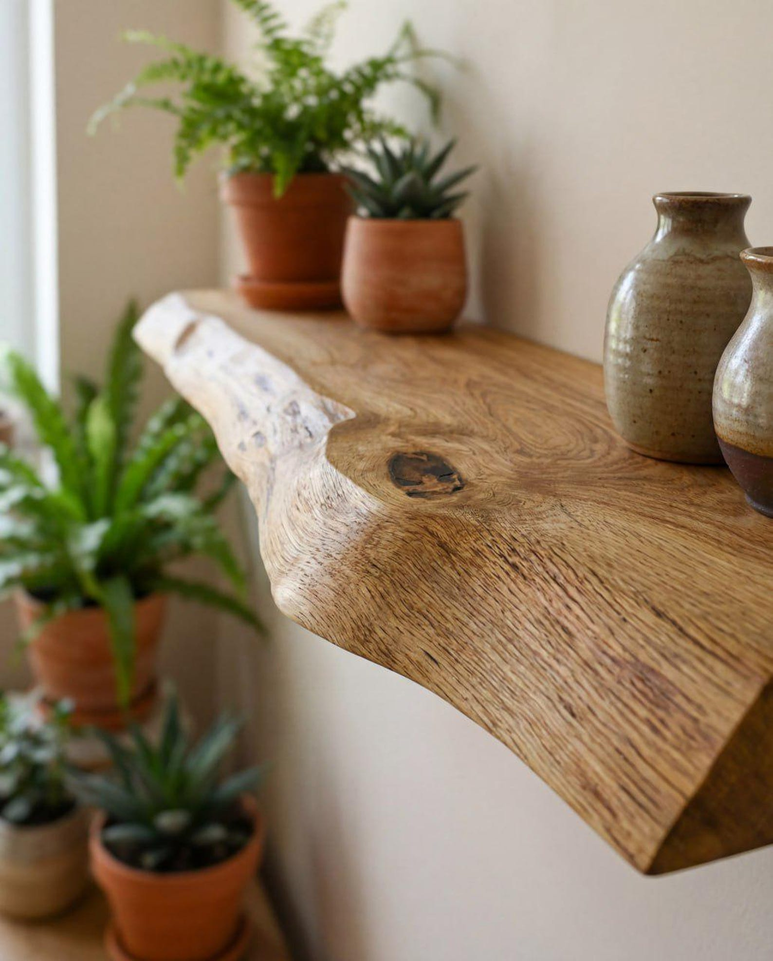 Live Edge Floating Wood Wall Shelf, Natural Solid Wood image 1