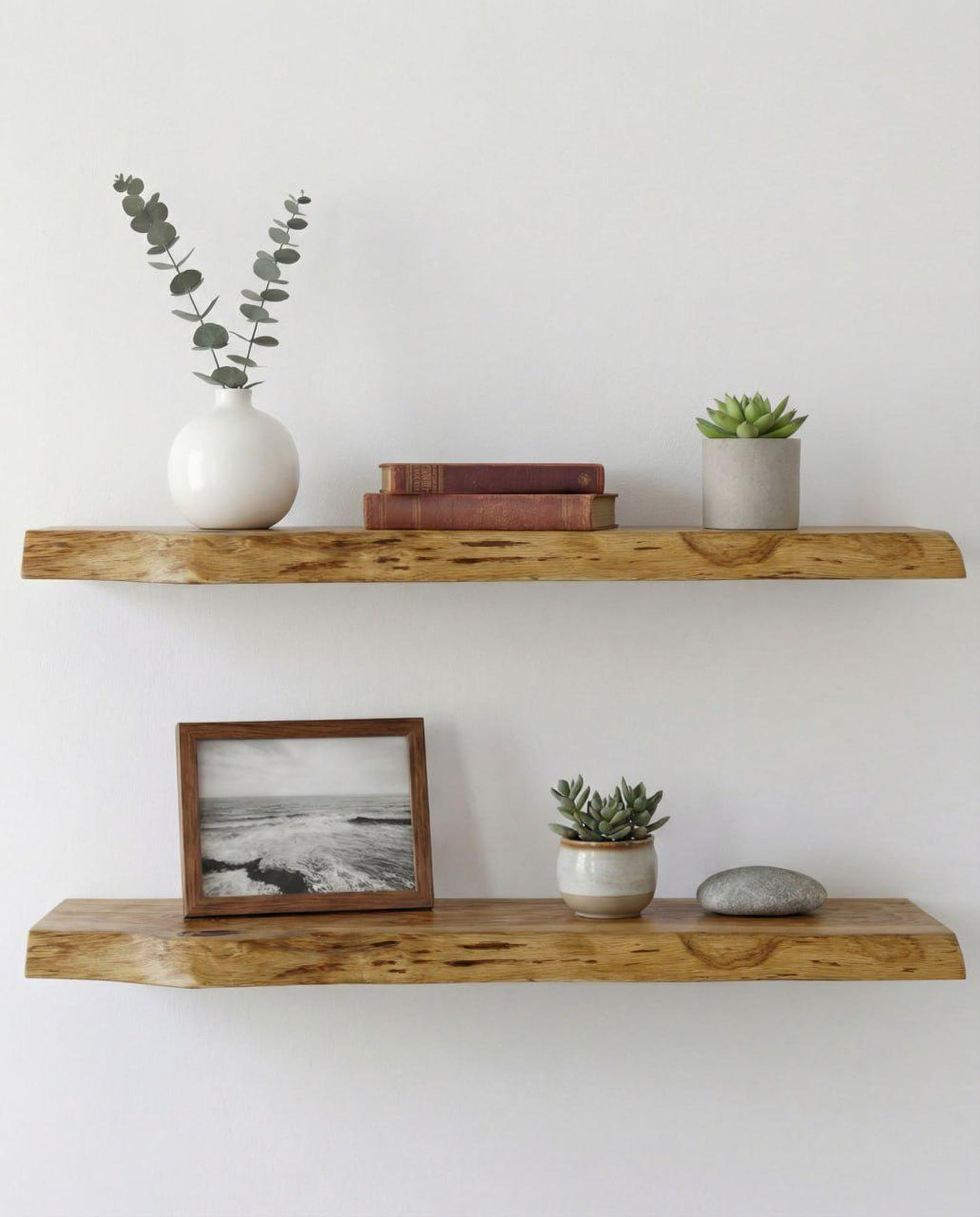 Live Edge Floating Wood Wall Shelf, Natural Solid Wood image 2