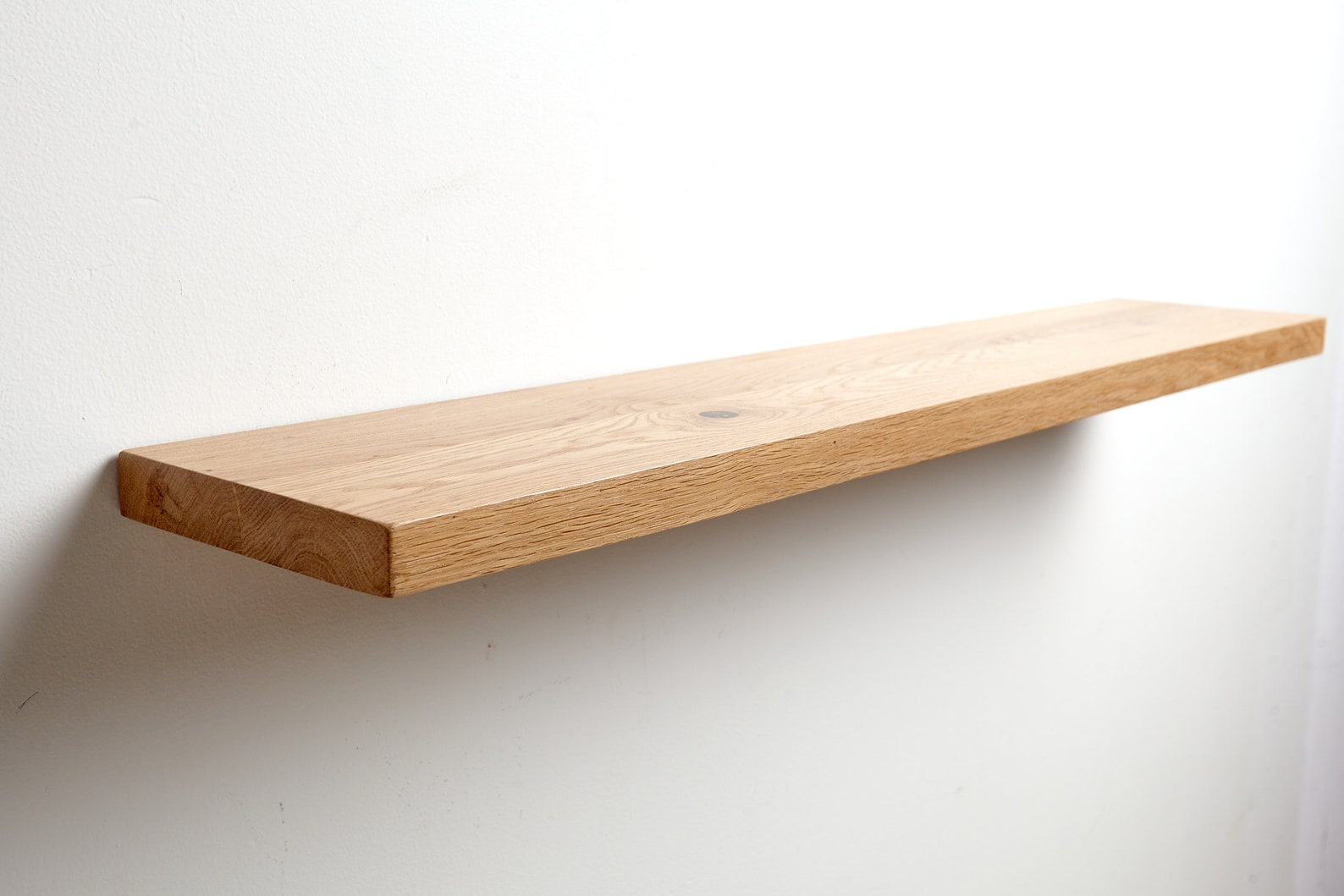 Solid Oak Floating Wall Shelf, Natural Wood Grain Finish image 1