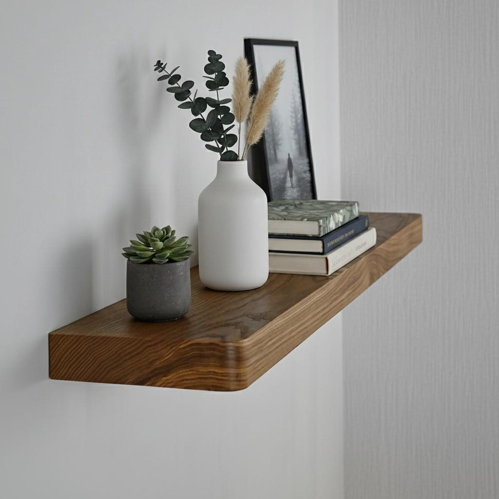 Solid Wood Floating Wall Shelf with Live Edge, Walnut Finish image 1
