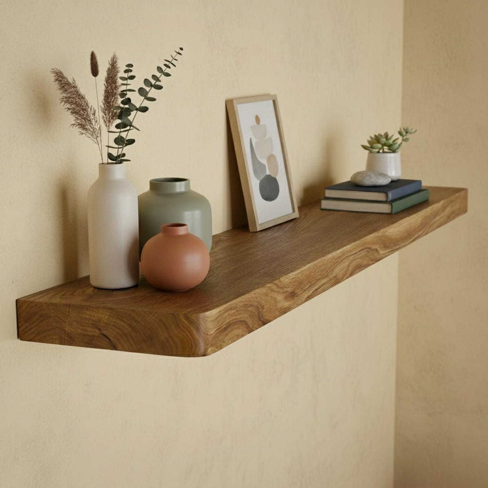 Solid Wood Floating Wall Shelf with Live Edge, Walnut Finish image 2