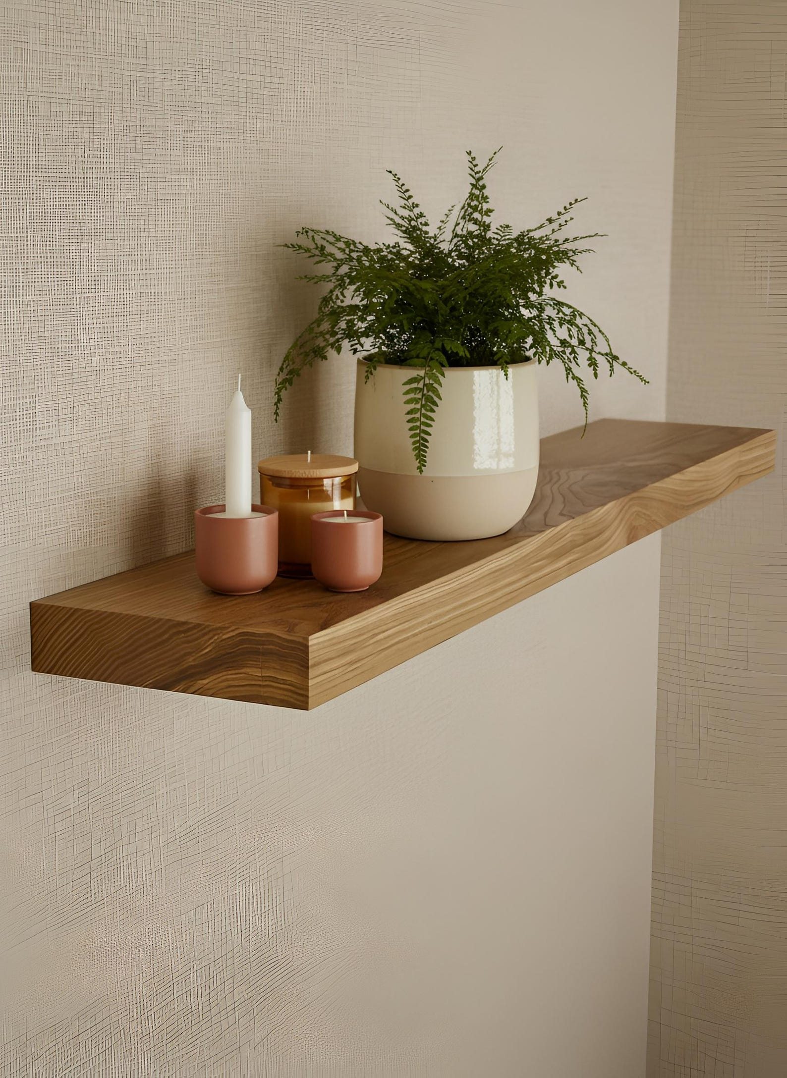 Solid Wood Floating Wall Shelf with Natural Grain Finish image 2
