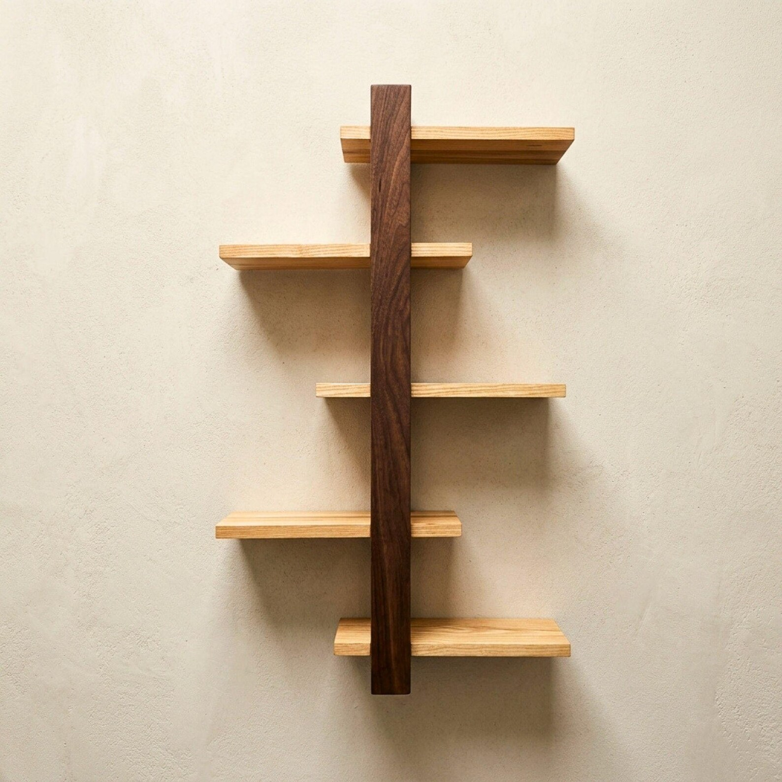 Wall-Mounted Wood Ladder Shelf with 5 Tiers, Two-Tone Finish image 2